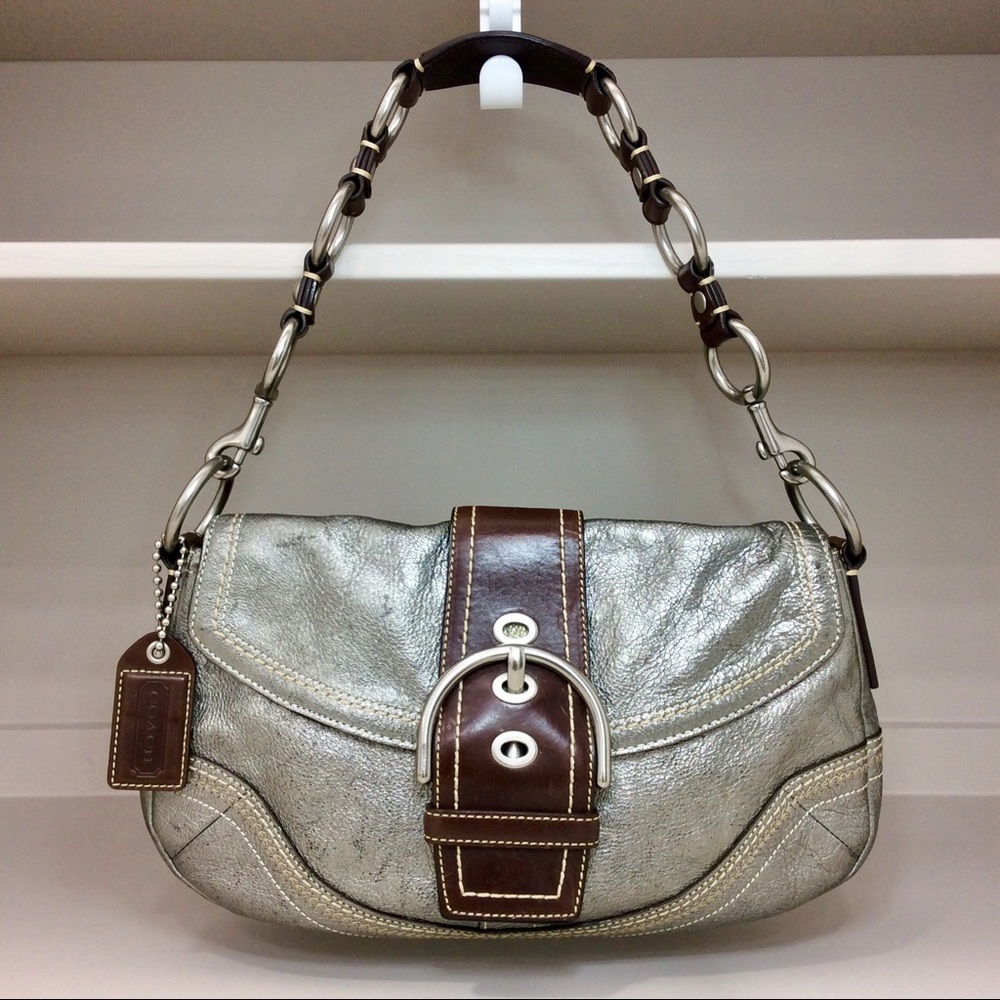 Rare Coach Soho Metallic Goat Leather Y2K Buckle Flap Shoulder Bag - Picture 4 of 17